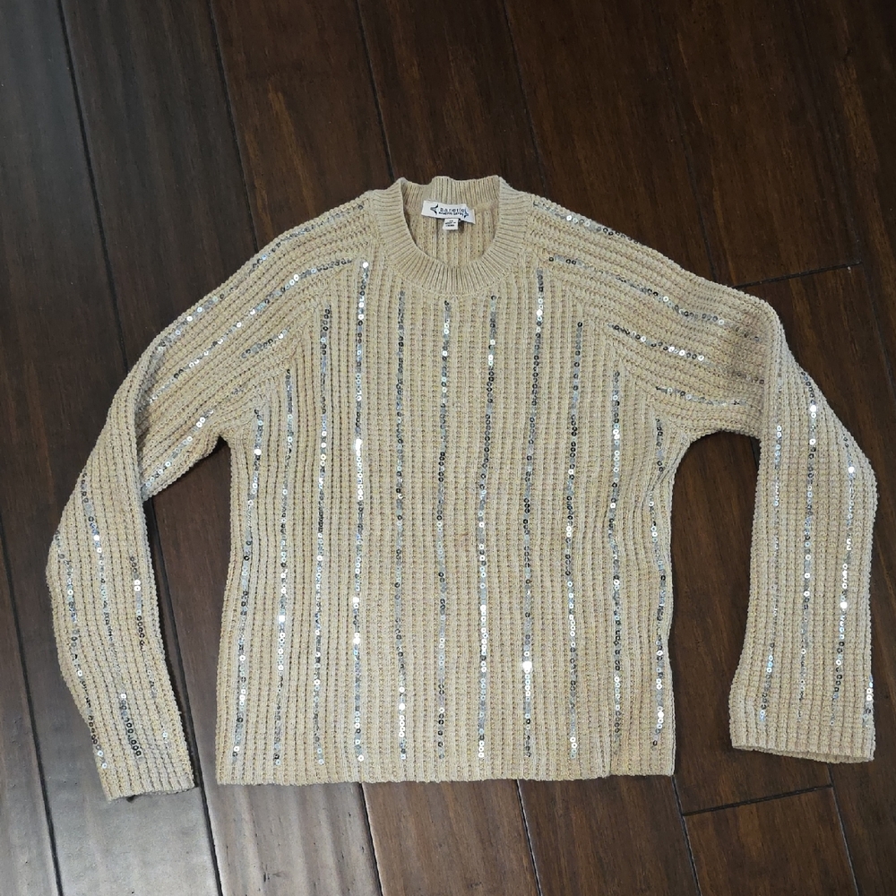Tan Beige Sweater with Silver Sequins A50